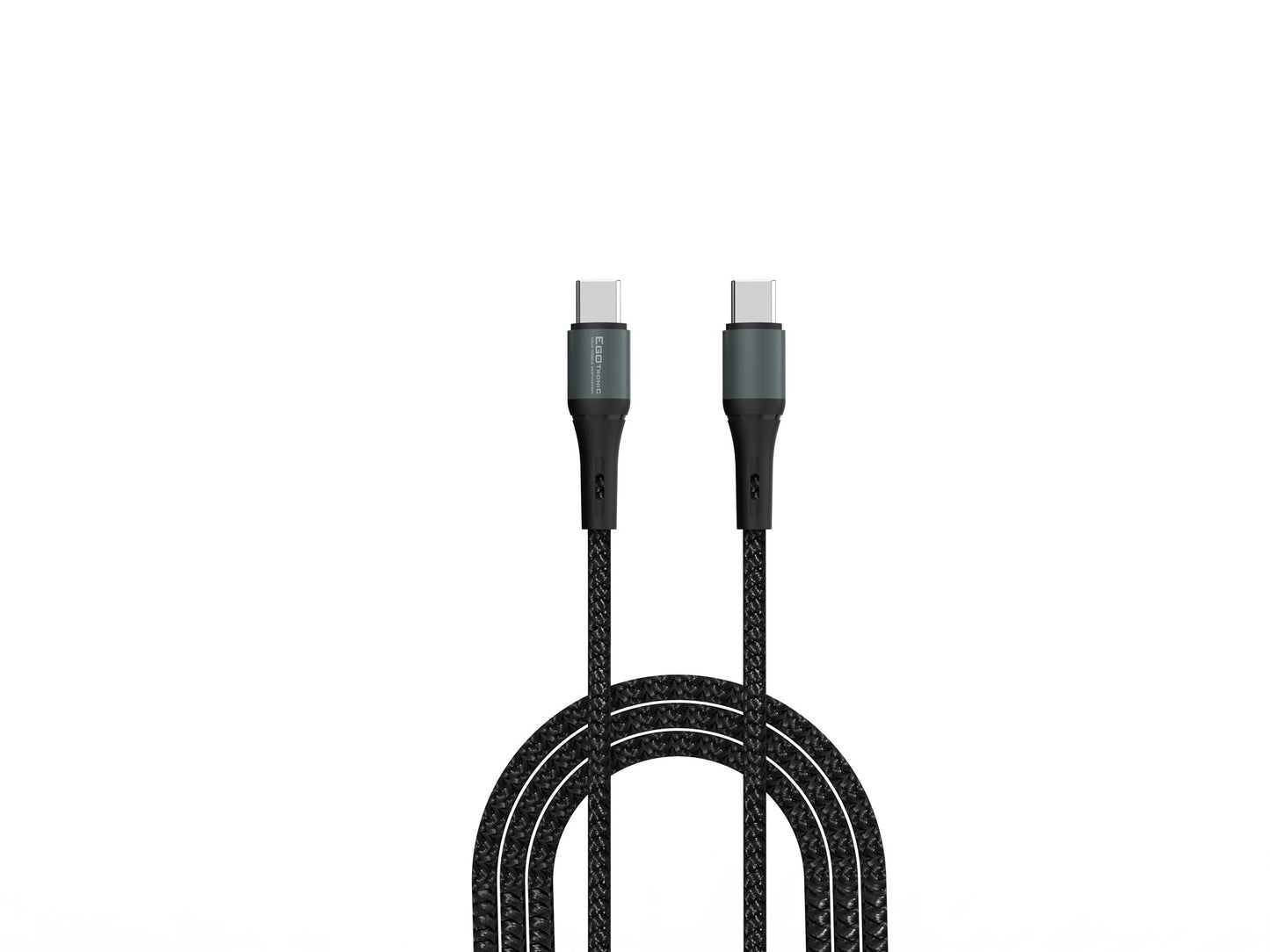 Textil Ladekabel USB-C auf USB-C 1,5 Meter, schwarz